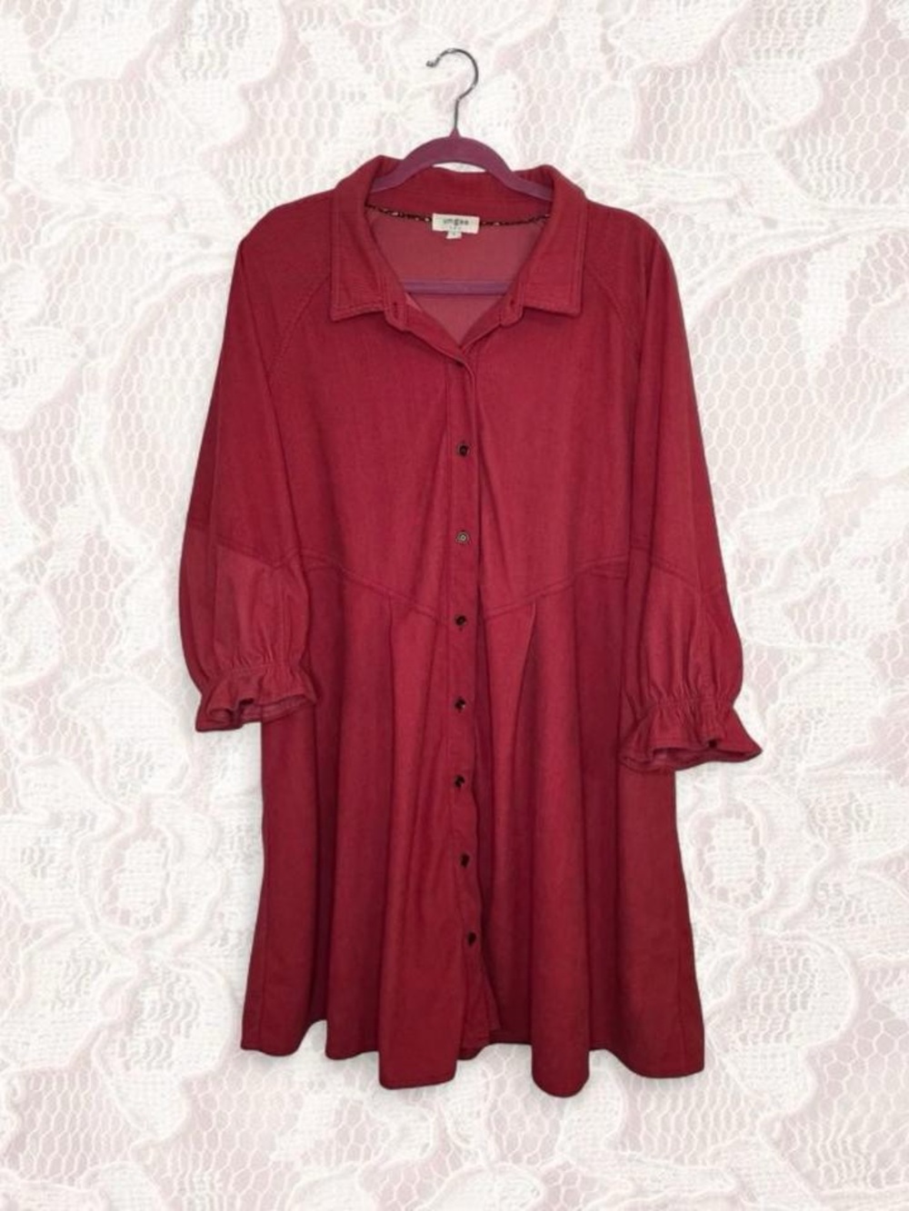 Umgee Red Button-Front Corduroy Dress Large